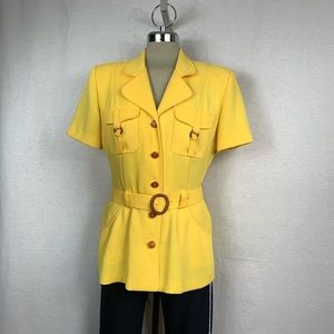 Yellow short Sleeve blouse with four pockets